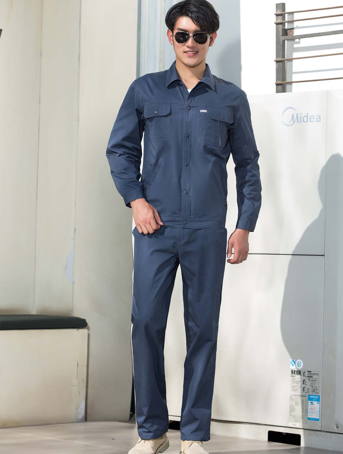 夏季藍(lán)色純棉長(zhǎng)袖工作服套裝-SYX204#