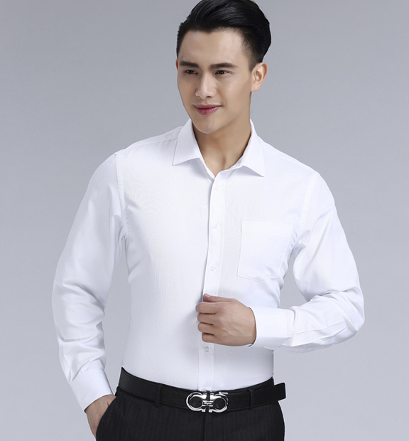 白色男款滌棉翻領(lǐng)長袖修身襯衫-3016-1#