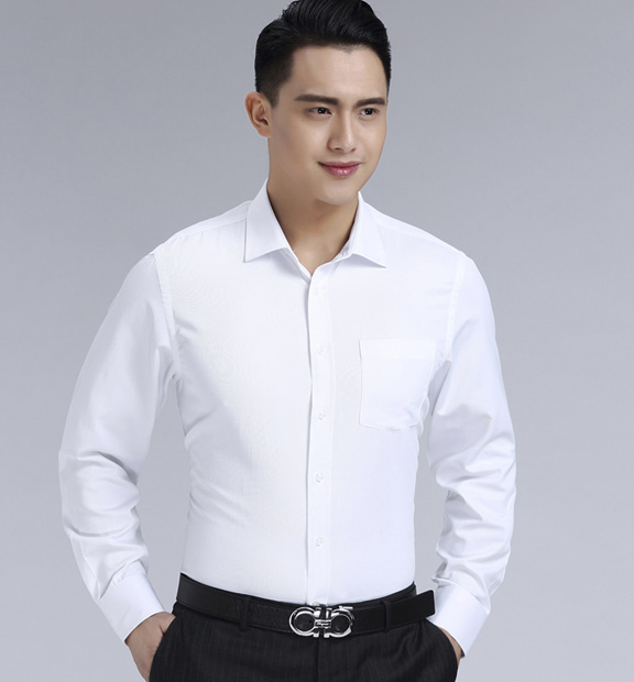 白色男款滌棉翻領(lǐng)長袖修身襯衫-3016-1#