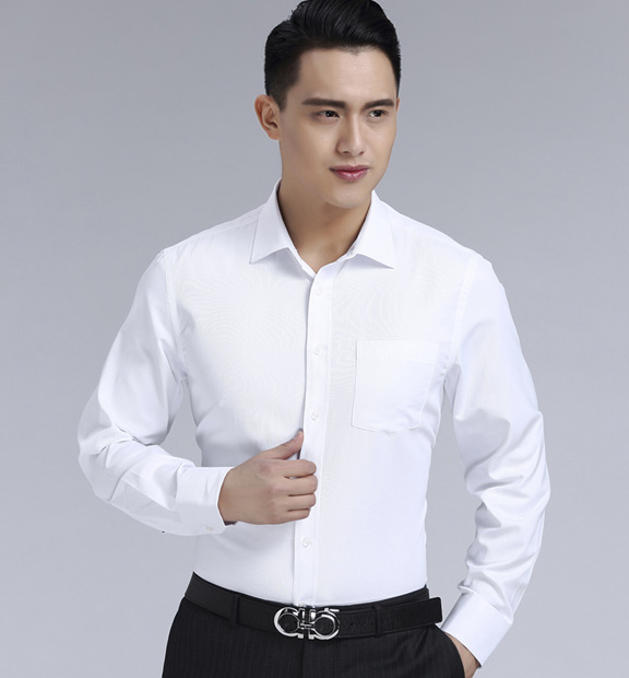 白色男款滌棉翻領(lǐng)長袖修身襯衫-3016-1#