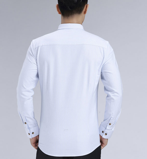 藍(lán)色條紋男款牛津紡翻領(lǐng)長(zhǎng)袖修身襯衫-59175#