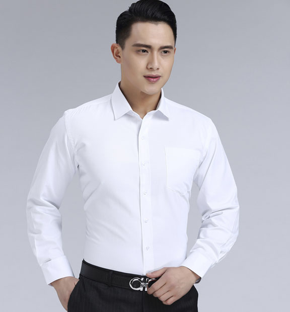 白色男款滌棉翻領(lǐng)長袖修身襯衫-TR0201#