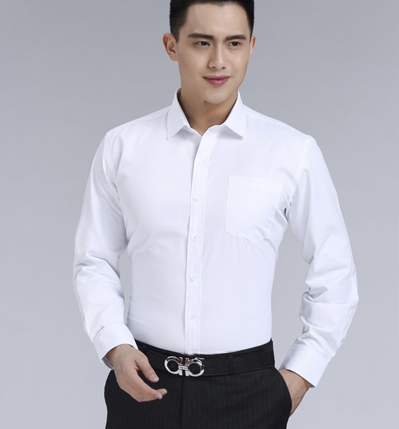 白色男款滌棉翻領(lǐng)長袖修身襯衫-TR0201#