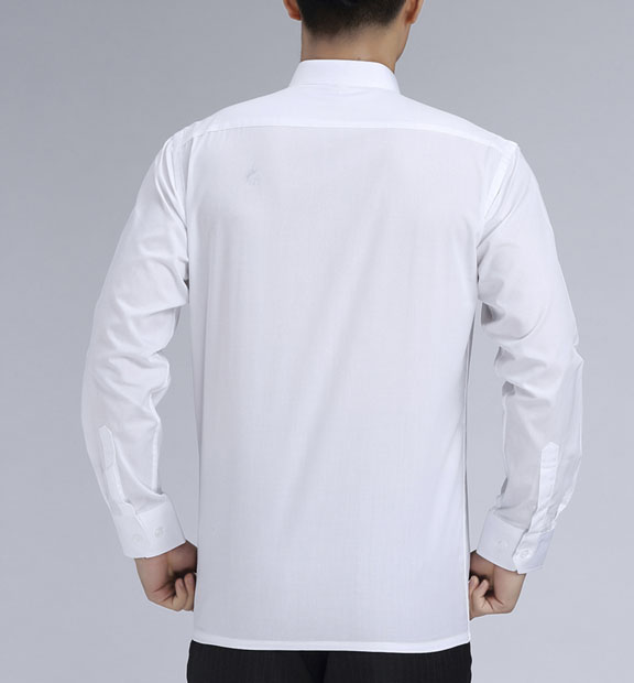 白色男款滌棉立領(lǐng)長袖修身襯衫-BL0071#