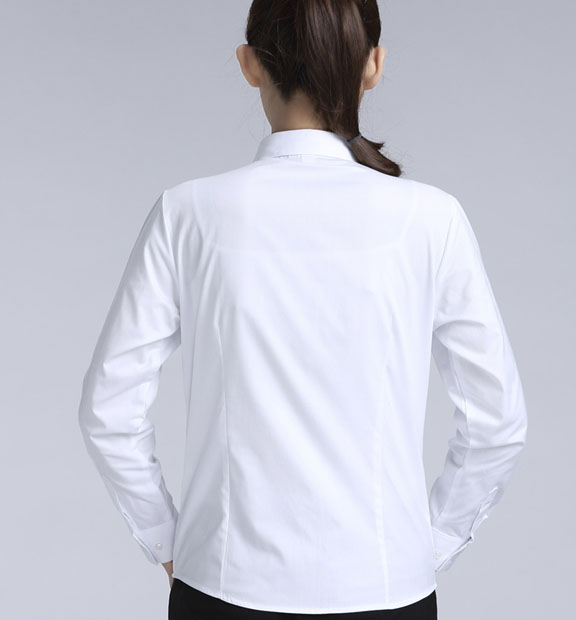 白色女款滌棉翻領(lǐng)長袖修身襯衫-0501#