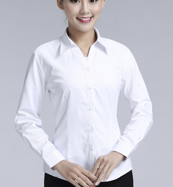 白色女款滌棉翻領(lǐng)長(zhǎng)袖修身襯衫-3016-1#