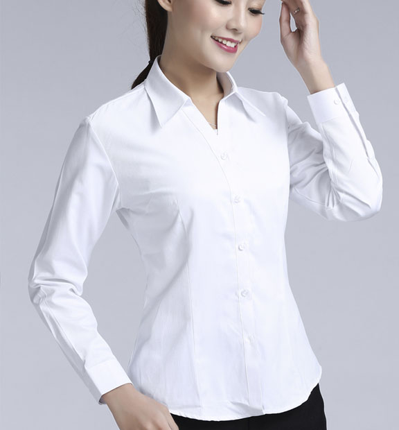 白色女款滌棉翻領(lǐng)長(zhǎng)袖修身襯衫-3016-1#