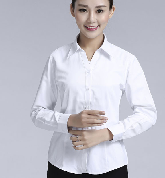 白色女款滌棉翻領(lǐng)長(zhǎng)袖修身襯衫-3016-1#