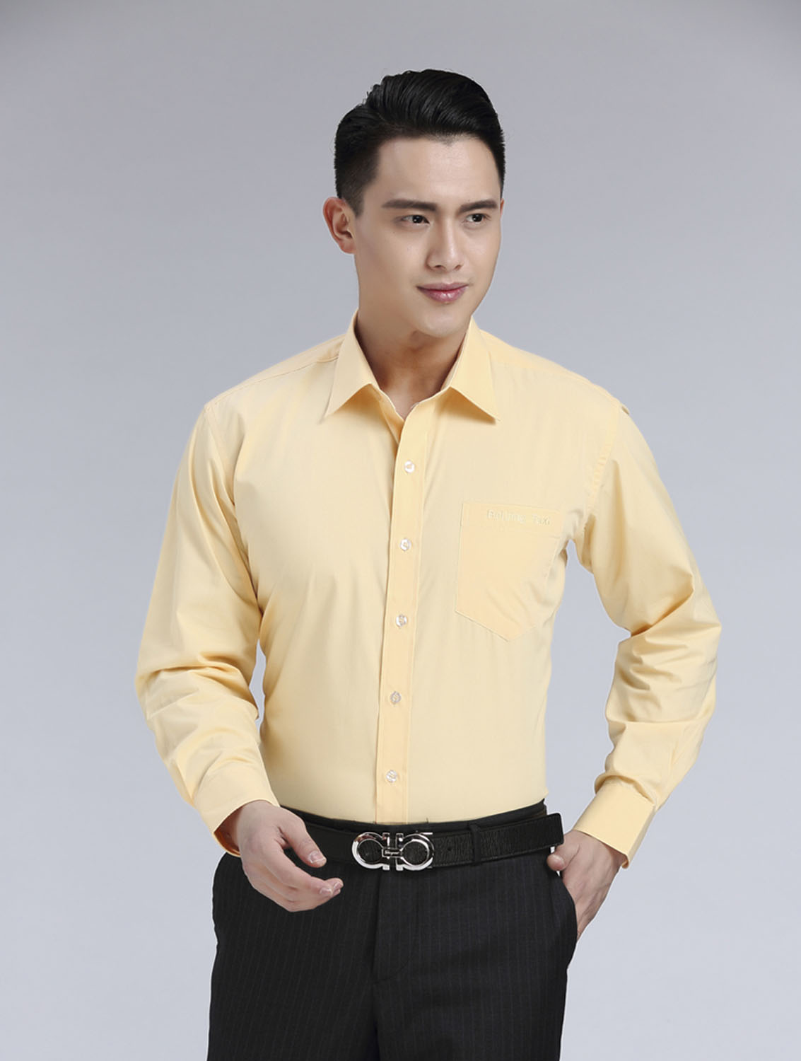 黃色男款滌棉立領(lǐng)長(zhǎng)袖北京出租車司機(jī)襯衫-TAXI01#