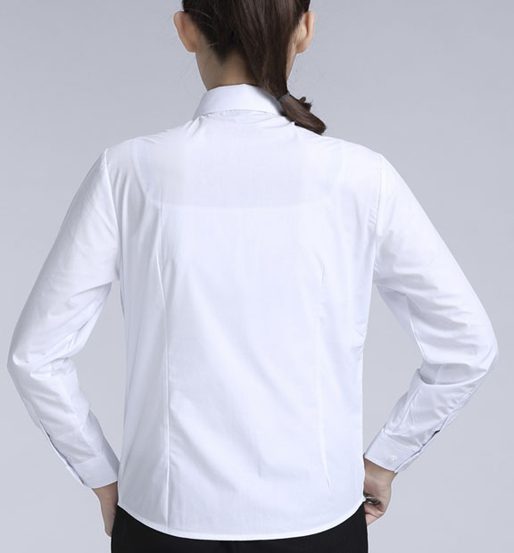 白色女款滌棉翻領(lǐng)長(zhǎng)袖修身襯衫-TR0201#