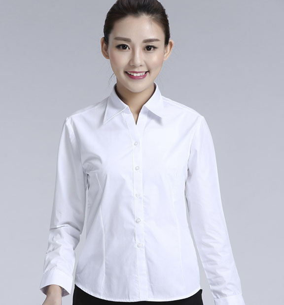 白色女款滌棉翻領(lǐng)長(zhǎng)袖修身襯衫-TR0201#