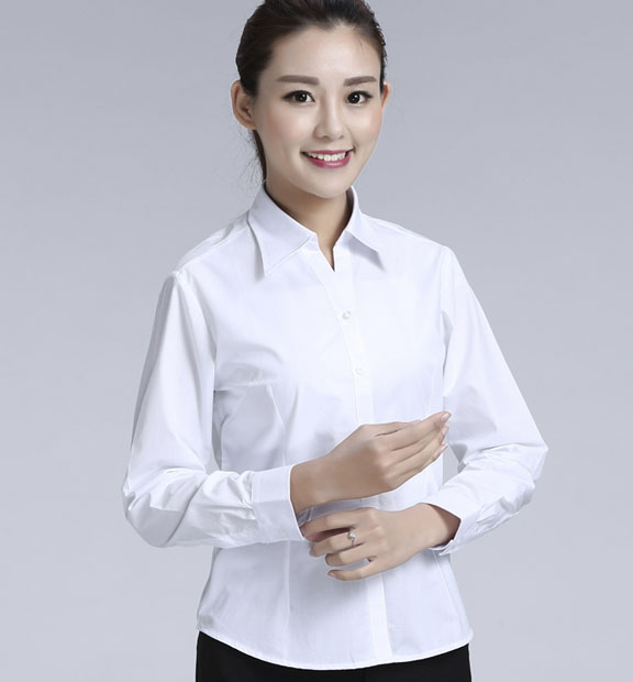 白色女款滌棉翻領(lǐng)長(zhǎng)袖修身襯衫-TR0201#
