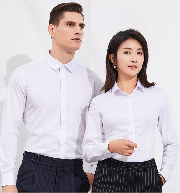白色女款竹纖維抗皺翻領(lǐng)長袖修身襯衫-601#