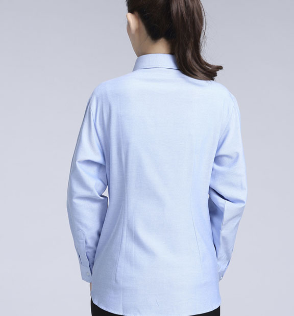 藍(lán)色女款牛津紡?fù)笟夥I(lǐng)長袖修身襯衫-615#