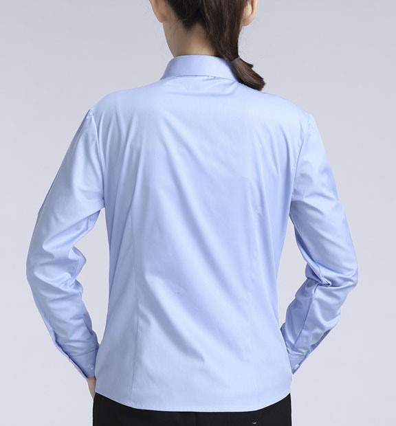 藍(lán)色女款滌棉翻領(lǐng)長(zhǎng)袖修身襯衫-616#