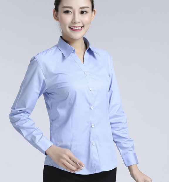 藍(lán)色女款滌棉翻領(lǐng)長(zhǎng)袖修身襯衫-616#
