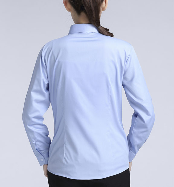 藍(lán)色女款滌棉翻領(lǐng)長(zhǎng)袖正裝修身襯衫-617#