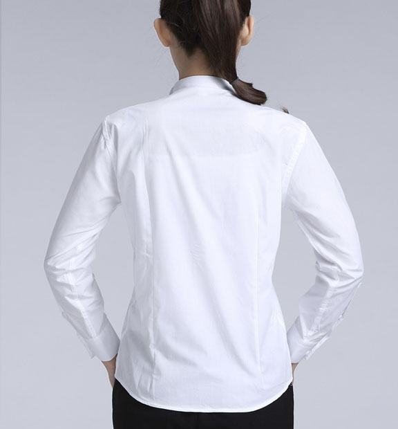 白色女款純棉翻領(lǐng)長袖禮服襯衫-619#