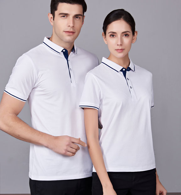 夏季白色男女同款桑蠶絲翻領(lǐng)修身商務(wù)休閑T恤衫/polo衫-1878#