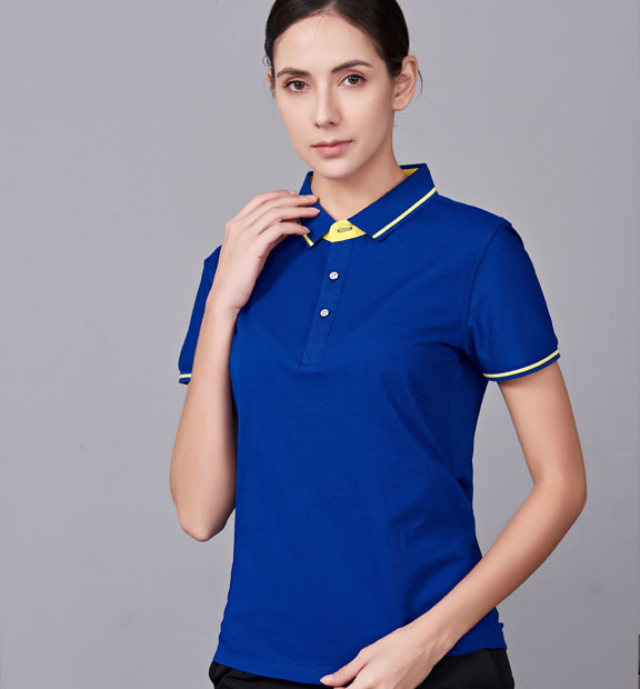 夏季寶藍色男女同款桑蠶絲翻領(lǐng)修身商務(wù)休閑T恤衫/polo衫-1878#
