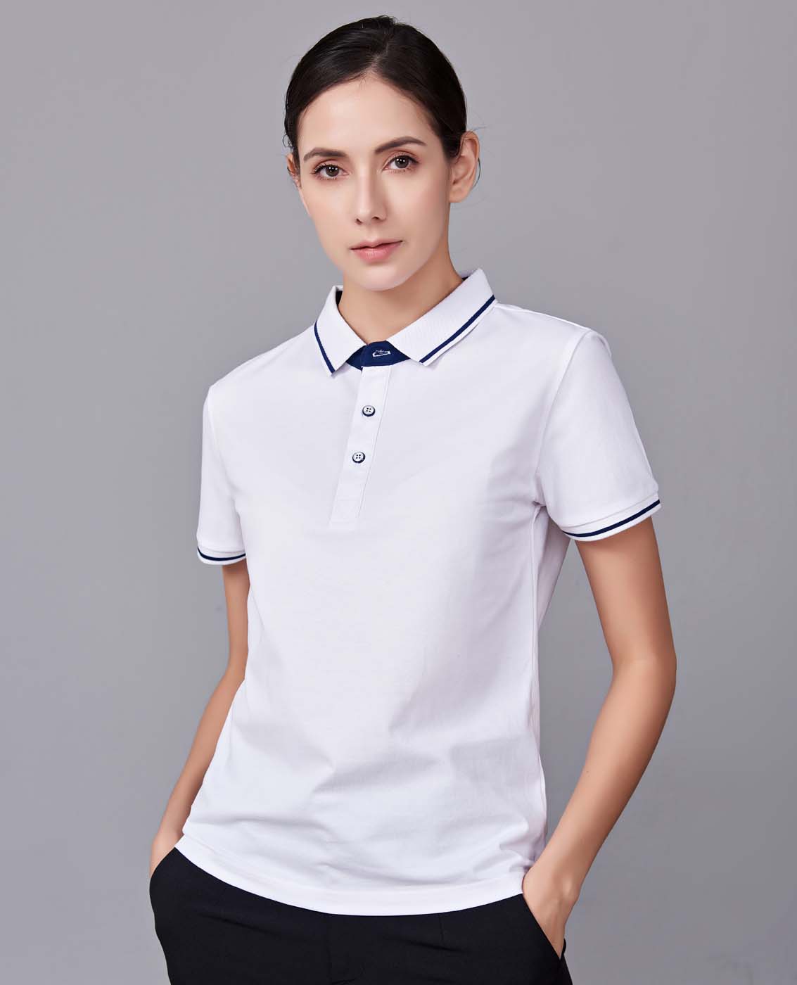 夏季白色男女同款桑蠶絲翻領(lǐng)修身商務(wù)休閑T恤衫/polo衫