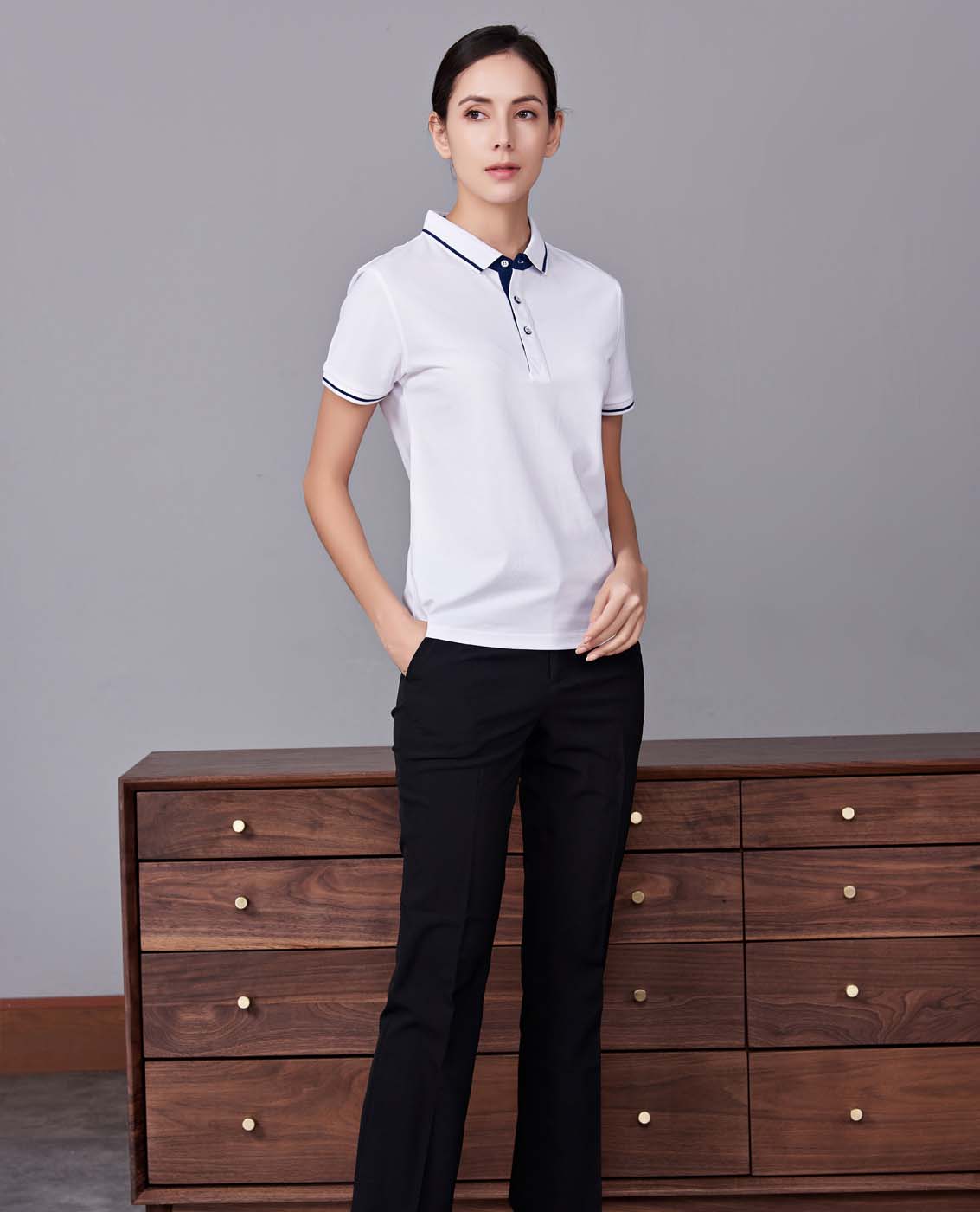 夏季白色男女同款桑蠶絲翻領(lǐng)修身商務(wù)休閑T恤衫/polo衫