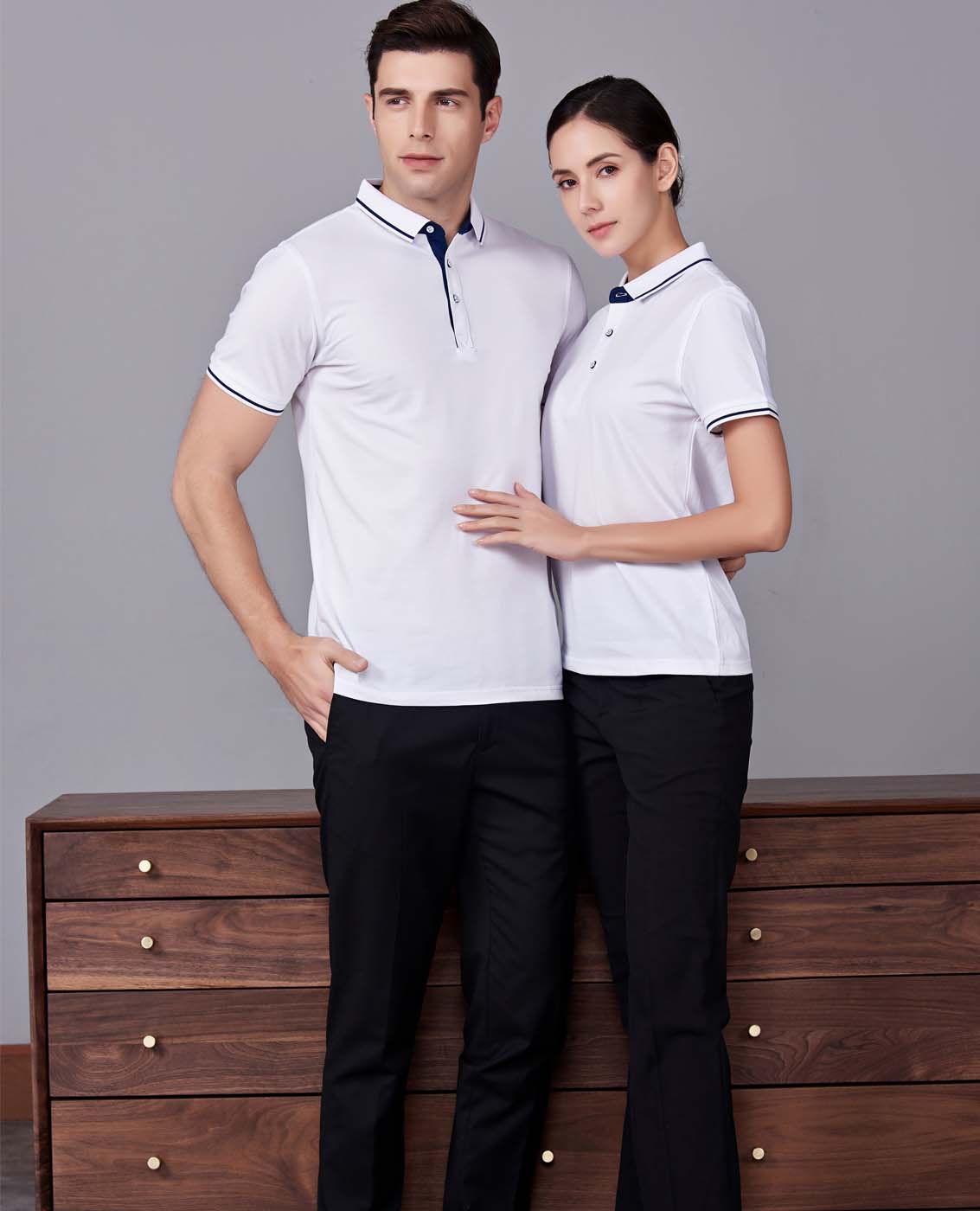 夏季白色男女同款桑蠶絲翻領(lǐng)修身商務(wù)休閑T恤衫/polo衫