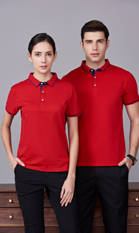 夏季紅色男女同款桑蠶絲翻領(lǐng)修身T恤衫/polo衫-1878#