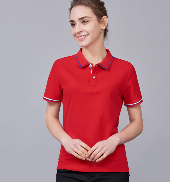 夏季大紅色男女同款絲綢質(zhì)感透氣翻領(lǐng)商務(wù)POLO衫/T恤衫-1898#