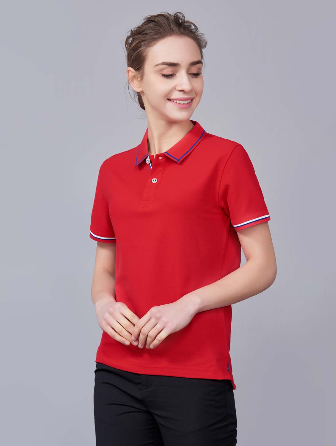 夏季大紅色男女同款絲綢質(zhì)感透氣翻領(lǐng)商務(wù)POLO衫/T恤衫-1898#