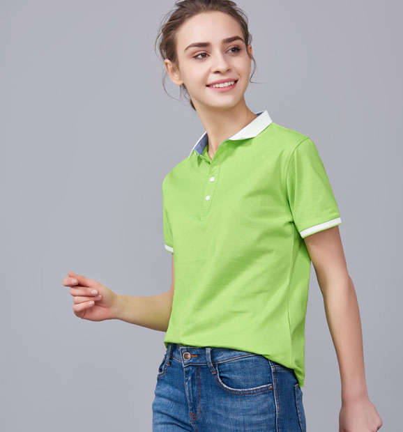夏季果綠色男女同款滌棉短袖翻領時尚休閑T恤衫/馬球衫-85651#