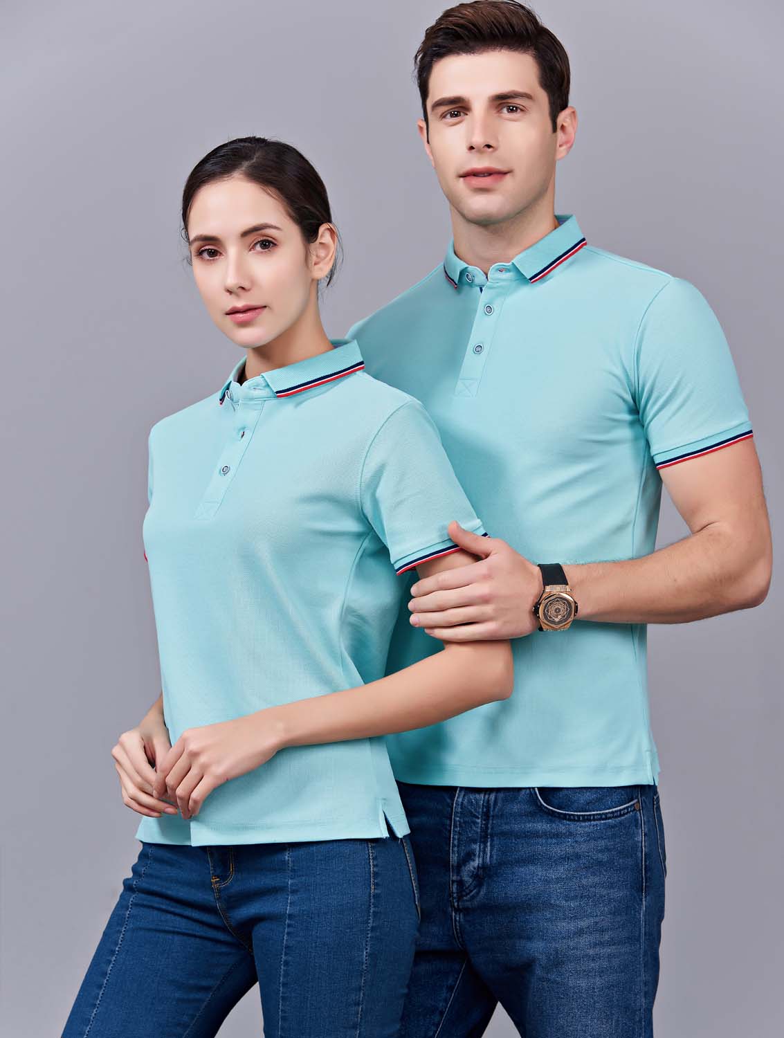 夏季玉綠色男女同款滌棉短袖翻領(lǐng)時(shí)尚T恤衫/polo衫-2788#