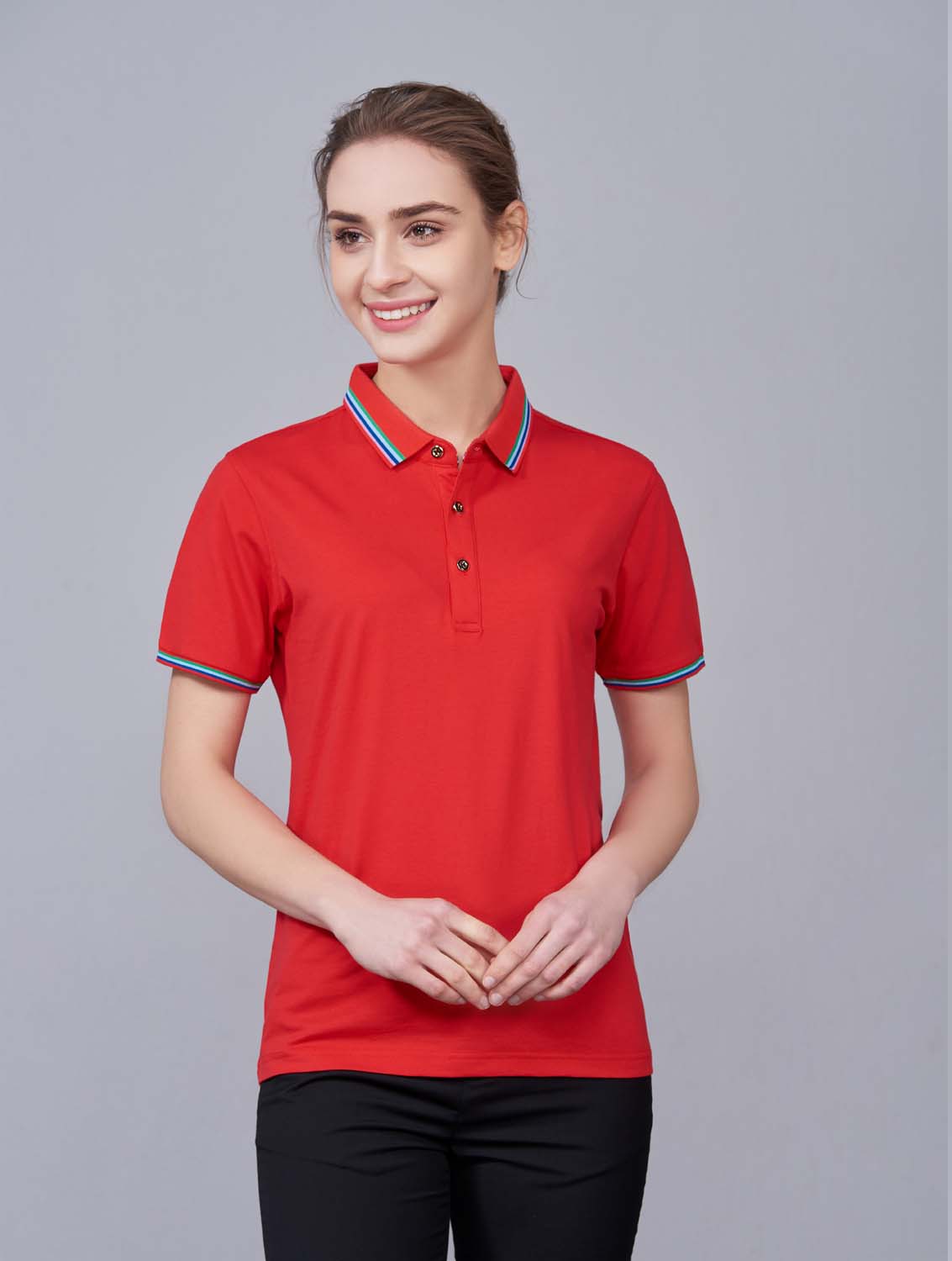 夏季紅色男女同款冰瓷棉短袖翻領(lǐng)時尚T恤衫/polo衫-66531#